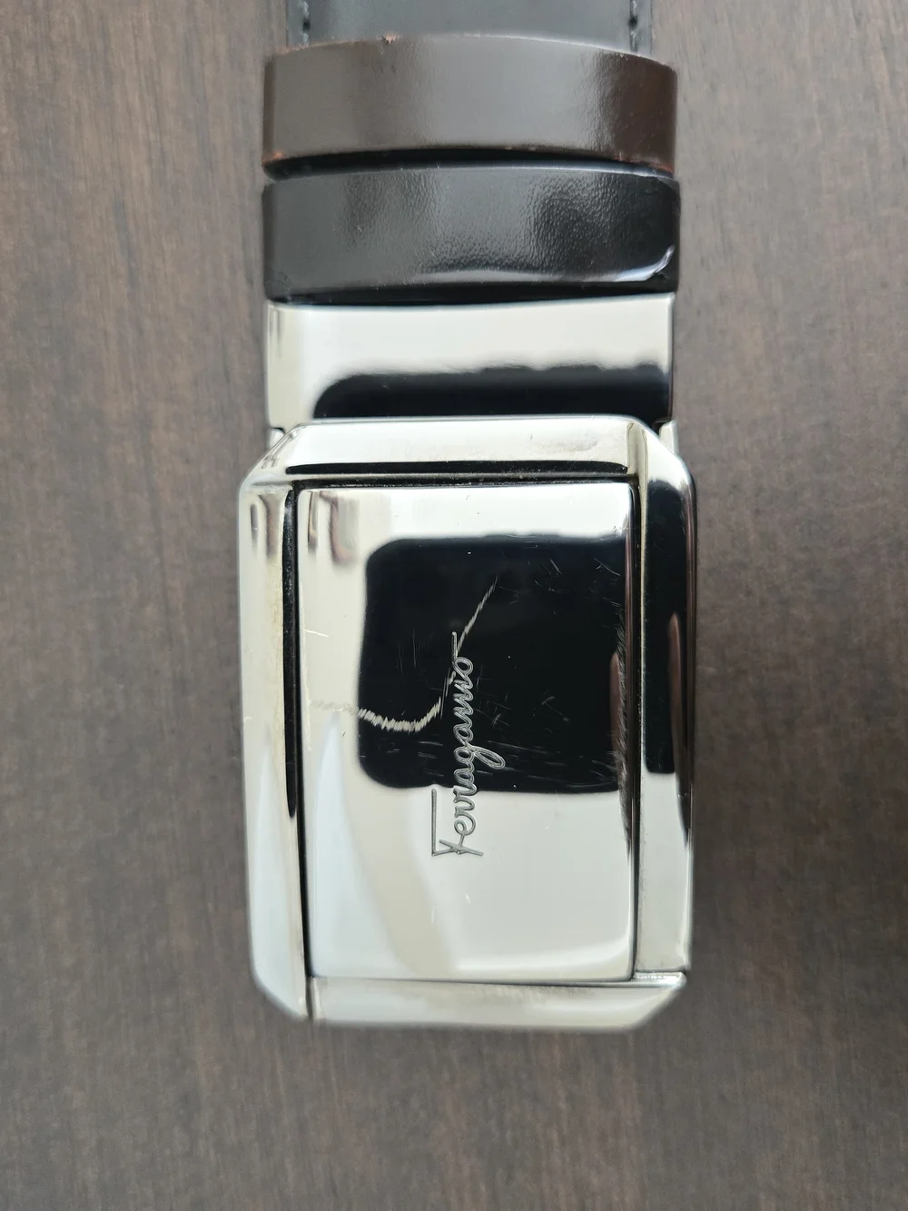 Salvatore Ferragamo Black Leather Belt with Silver Buckle